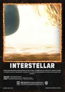 Interstellar movie poster with fiery frame