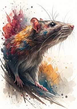 Watercolor Rat Portrait