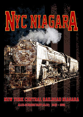 NYC Niagara Steam Locomotive – New York Central Railroad 1945–1956 with American flag
