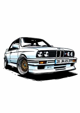 White BMW E30 Illustration