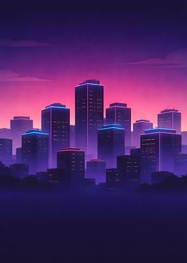 Neon Cityscape at Dusk