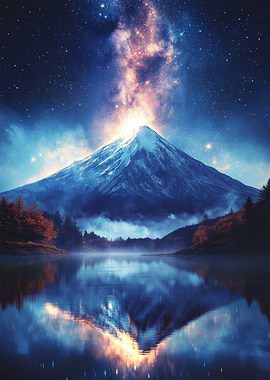Mountain Reflection Under Starry Sky