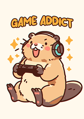 Cartoon Beaver Gamer with Headset