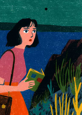 Girl with Book by the Sea