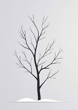 Bare Tree Silhouette on Snow