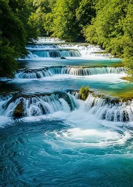 Cascading Waterfall in Lush Green Forest