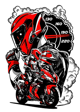 Red Motorcycle Rider with Speedometer