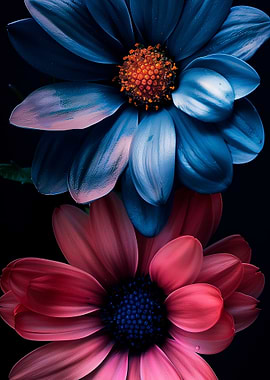 Floral Duo: Blue and Pink Flowers