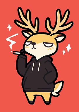 Cartoon Deer Smoking in Hoodie