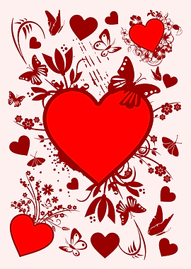 Red Hearts and Butterflies Illustration