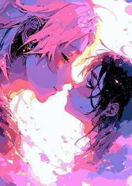 Romantic Anime Couple Kissing Illustration