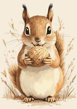 Cute Squirrel with Nut Illustration