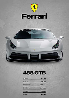 Ferrari 488 GTB Car Poster