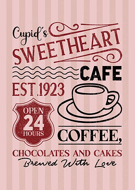 Cupid's Sweetheart Cafe Vintage Poster