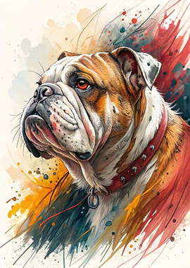 Watercolor Bulldog Portrait with Studded Collar