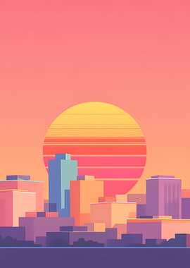 Sunset Cityscape Digital Art