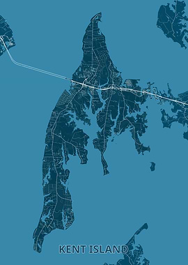 Kent Island Map - Blue and White