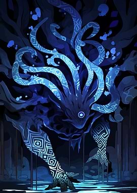 Abstract Blue Spirit Creature Illustration