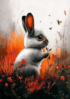 Whimsical Bunny in Floral Meadow