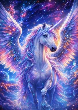 Winged Unicorn in a Cosmic Sky