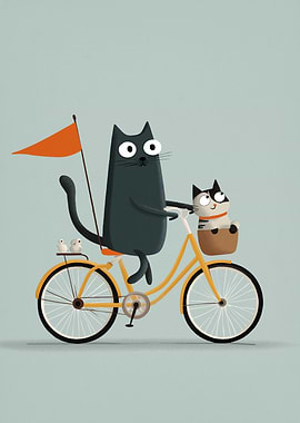 Cats on a Bicycle Illustration