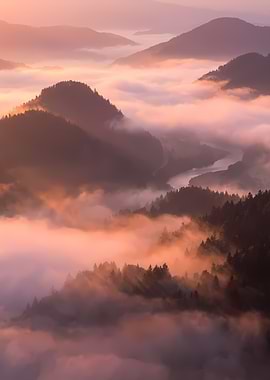 Mountains and Fog at Sunrise