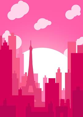 Pink Paris Skyline Illustration
