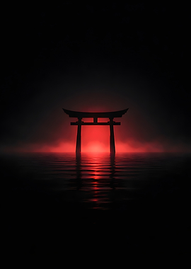 Torii Gate Silhouette with Red Glow