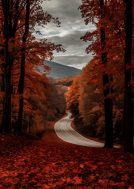 Autumn Road Through Forest Landscape