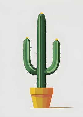 Stylized Cactus in Pot Illustration