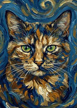 Cat Portrait in Van Gogh Style