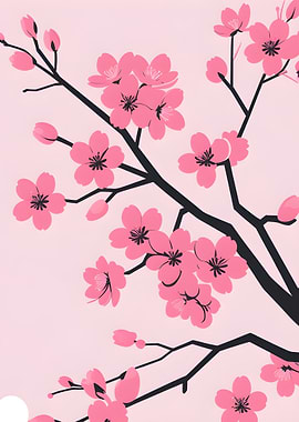 Pink Cherry Blossoms on Branches