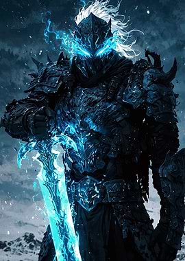 Blue Knight with Sword Digital Art