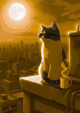 Cool Cat on Rooftop at Night