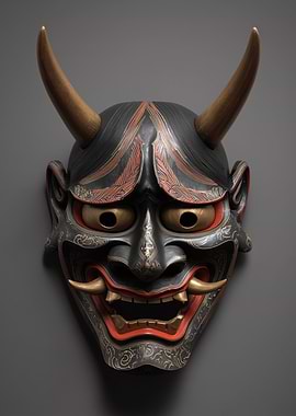 Japanese Oni Mask with Horns