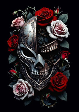 Skull Mask with Roses on Black