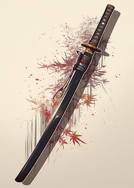 Japanese Katana with Autumn Leaves