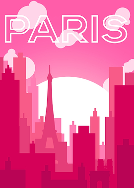 Pink Paris Skyline Illustration