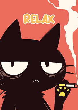 Relaxing Cat with Cigarette