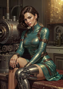 Steampunk Woman with Mechanical Leg