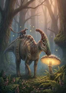 Dinosaur and Baby in Enchanted Forest