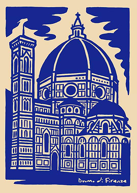 Duomo di Firenze Blue Illustration