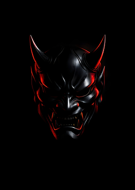 Black Oni Mask with Red Highlights