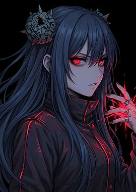 Anime Girl with Red Eyes and Magic