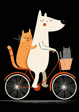 Dog and Cats on Bicycle Ride