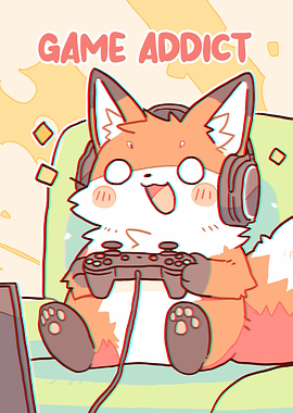 Cute Fox Gamer Cartoon Illustration