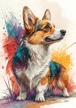 Watercolor Corgi Portrait
