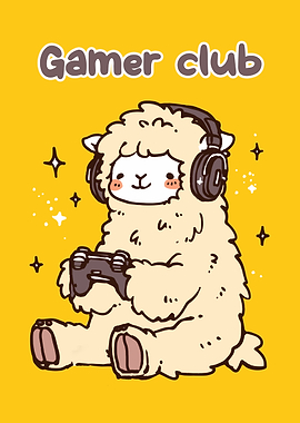 Cute Llama Gamer Club Illustration