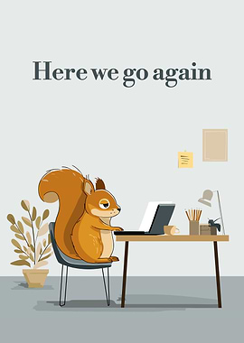 Squirrel at Desk with Laptop