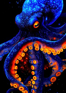 Glowing Octopus in Deep Sea